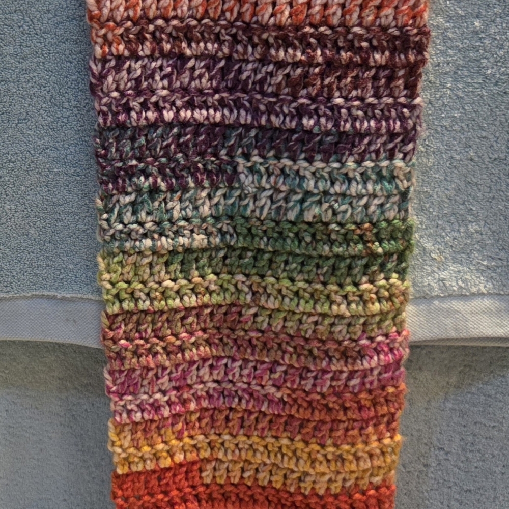 Multicolor Raunbow Knit Scarf With Buttons, Handmade - Picture 5 of 6